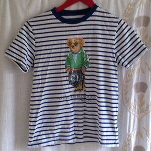 Ralph Lauren Polo Bear Blue and White Striped Tee Boy’s Medium